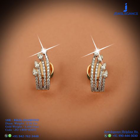 Diamond Bali Design, Diamond Bali Earrings, Diamond Bali, Diamond Earrings Indian, Gold Earrings For Kids, Small Earrings Gold, Real Diamond Earrings, Delicate Jewellery, Diamond Jewelry Earrings