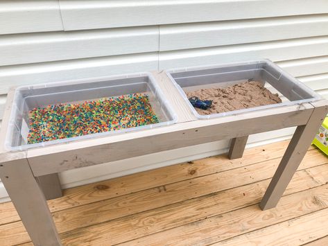 Diy Kids Storage Table, Sensory Bin Diy Table, Build A Sensory Table, Sensory Table Building Plans, Wood Sensory Table, Diy Sensory Table Plans, Outside Sensory Table, Build Your Own Sensory Table, Building A Sensory Table