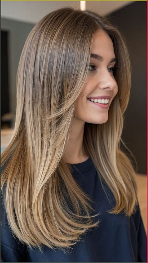 Face Framing Layers With Balayage, Side Part Medium Length Hair Straight, Haircuts For Hair Medium, Haircut Ideas Medium Length Straight, Haircut For Women Straight Hair, Short Haircuts For Women Middle Part, Haïr Cut For Fine Hair, Haircuts For Girls With Straight Hair, Grown Out Bangs Haircut