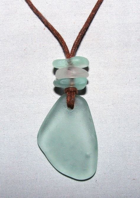 beach glass, leather cord necklace Beach Glass Crafts, Beach Glass Necklace, Beach Glass Art, Beachglass Jewelry, Sea Glass Crafts, Leather Corded Necklace, Sea Glass Necklace, Sea Glass Art, Shell Jewelry