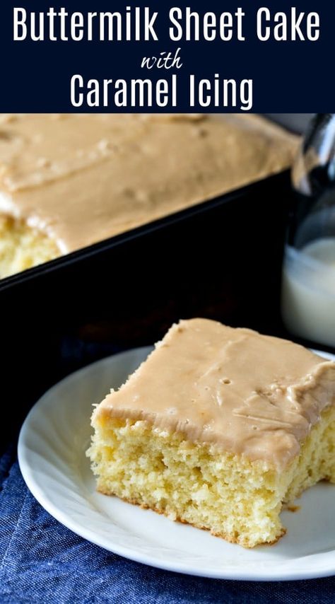 Buttermilk Caramel Cake, Sheet Pan Caramel Cake, Farmhouse Buttermilk Cake, Buttermilk Cake With Caramel Icing, Carmel Sheet Cake Recipe, Caramel Sheet Cake Recipe, Easy Sheet Cakes, Caramel Sheet Cake, Buttermilk Sheet Cake