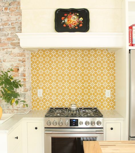 Home tour – Boulevard West Herb Storage Ideas, Yellow Tile Kitchen, Yellow Kitchen Tiles, Organization Baskets, Herb Storage, Pantry Storage Containers, Cement Tile Shop, Yellow Tile, Kitchen Pantry Storage