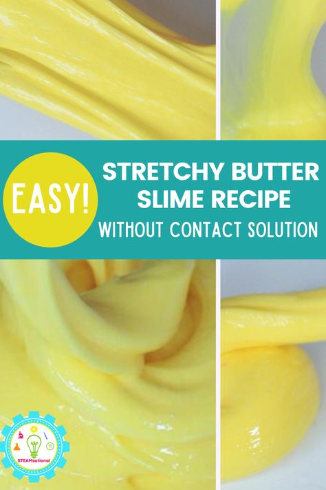 You don't need contact solution to make slime! This soft and stretchy butter slime recipe is a favorite with my kids and they have made it dozens of times! If you follow along with our easy slime recipe, then you're slime will come out perfectly, too! Slime Without Contact Solution, Butter Slime Recipe, Slime With Contact Solution, Slime Kits, Free Slime, Borax Powder, Borax Slime, Slime Ingredients, Make Butter