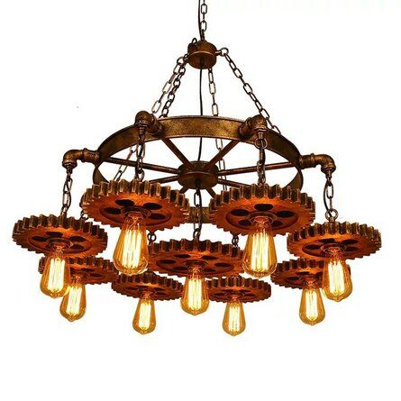 This is a lamp with retro-industrial characteristics. Made of high-quality iron process, original and elegant, with a strong retro atmosphere, suitable for different places. You can decorate it in restaurants, cafes, and bars. Shipping Time: Within 48 Hours. | Williston Forge Industrial Gear Chandelier, 9 Lights Vintage Industrial Cast Iron Gear Chandelier,industrial Pendant Light For Living Room in Brown Steampunk Ceiling, Colored Lamp, Chain Chandelier, Chandelier Industrial, Rustic Ceiling Lights, Industrial Pendant Lamps, Retro Chandelier, Paint Metal, Rustic Ceiling