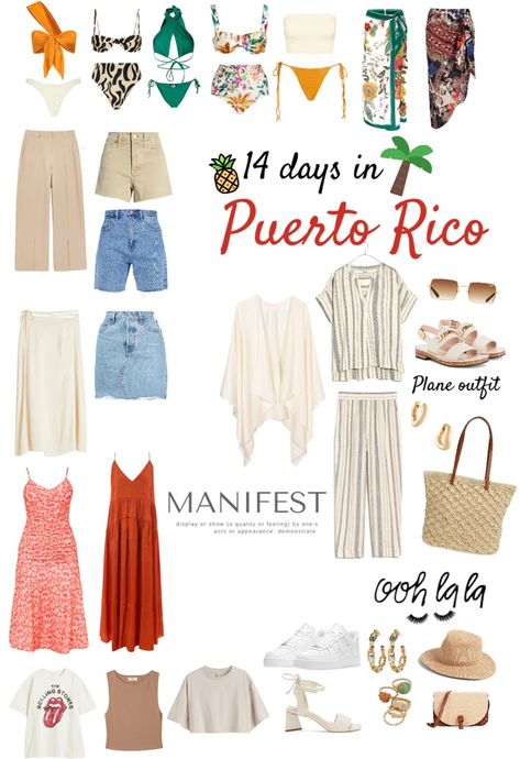 Puertorico packing list guide two weeks Old San Juan Outfit, Puerto Rico Vacay Outfits, What To Pack For Puerto Rico Vacation, Puerto Rico Outfits Women, Puerto Rico Vacation Outfits Fashion, Puerto Rican Parade Outfit, Puerto Rico Clothes, Pr Vacation Outfits, Puerto Rico Summer Outfits