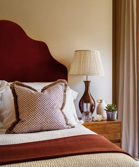 A L B I O N N O R D on Instagram: "• r o s y r e d •​​​​​​​​ A rosy red colour palette in the Guest Bedroom of our recently completed Holland Park project ❤️​​​​​​​​ Photography @patrick_w_photography .​​​​​​​​ .​​​​​​​​ . ​​​​​​​​ #albionnord #interiordesign #design #houseandgarden #worldofinteriors #house #home #interior #interiors #interiordesign #interiorstyle #houseandgarden #design #decor #englishhome #architecture #architecturaldigest #bedroom #bedroomdecor #headboard" Albion Nord, Red Headboard, Kensington Apartment, Park Project, Red Colour Palette, Holland Park, Bedroom Bliss, Spare Bedroom, The Guest