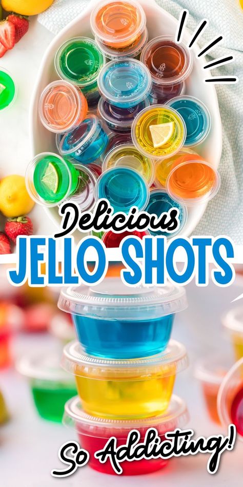 Jello shots are bright, delicious, and full of fun and fruity flavor combinations. These classic Jello shots are such an easy “cocktail” to make and are perfect for any grown-up party. Your guests will love them, making them the hit of the party! Alcohol Jello Shots, Easy Jello Shots, Making Jello Shots, Best Jello Shots, Oreo Cheesecake Bars, How To Make Jello, Alcoholic Treats, Luau Food, Jelly Shots