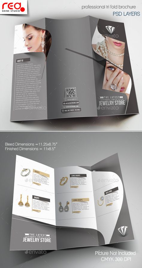 Jewelry Store Trifold Brochure Template -1 - Corporate Brochure Template PSD. Download here: http://graphicriver.net/item/jewelry-store-trifold-brochure-template-1/11796966?s_rank=1771&ref=yinkira Jewelry Brochure Design, Jewellery Brochure, Brochure Sample, Catalog Design Layout, Brochure Psd, Business Brochure Design, Catalogue Design, Brand Guidelines Template, Brochure Design Layout