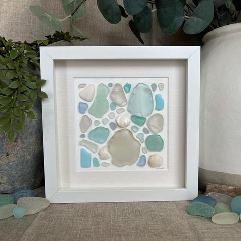 EtherealIsleArt - Etsy UK Sea Glass Macrame, Sea Glass Painting, Cottagecore Ghibli, Sea Glass Art Ideas, Sea Glass Pictures, Seashell Collage, Framed Collage, Old Window Projects, Glass Shadow Box