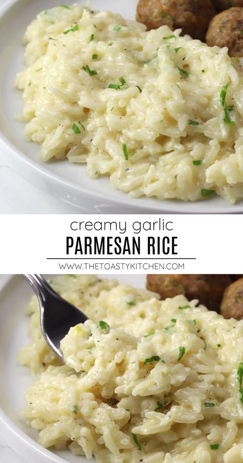 Creamy Garlic Parmesan Rice, Fall Soups And Stews, Garlic Parmesan Rice, Parmesan Rice, Parmesan Crusted Pork Chops, Rice Side Dish Recipes, Rice Side, Rice Side Dishes, Like Chicken