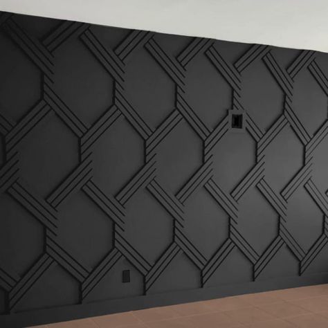 ACCENTWALLPANELS - Etsy Black Modern Accent Wall, Accent Wall Craftsman, Entry Statement Wall, Modern Feature Wall Ideas Living Room, Black Wall Trim Ideas, Salon With Black Walls, Accent Walls For Office, Stairway Feature Wall Ideas, Dark Charcoal Accent Wall