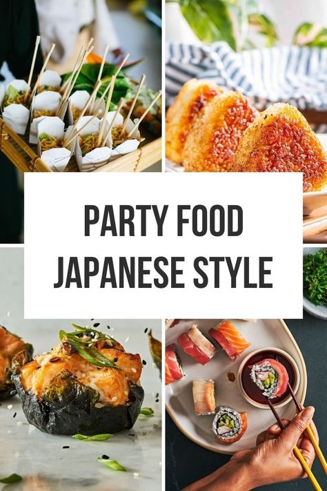 Spice up your party table with these easy Japanese recipes. From sushi to matcha desserts, these ideas are perfect for any celebration. Each recipe features simple ingredients and straightforward instructions. Save this pin to your Recipes board and explore the article for more delicious ideas! Japanese Tea Sandwiches, Japanese Garden Theme Party, Asian Inspired Appetizers Parties, Japanese Celebration Food, Japanese Inspired Appetizers, Sushi Inspired Appetizers, Wedding Food Japanese, Asian Canapes Ideas, Japanese Appetizers For Party