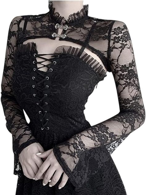 Goth Fashion Trendy Crop Top for Women Teen Girls Juniors at Amazon Women’s Clothing store Gothic Streetwear, Steampunk Party, Long Sleeve Peasant Top, Gothic Tops, Black Punks, Mesh Tops, Black Off Shoulder, Sleeves Top, Lace Crop Tops