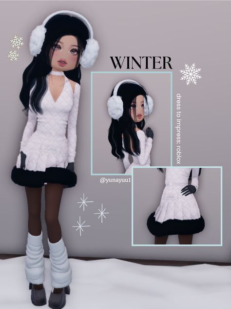 Dress To Impress Outfits Roblox Game Chic Theme, Dress To Impress Roblox Game Outfit Ideas Theme Fancy Dinner, Snow Day Dti Outfit Idea, New Years Eve Dti Fits, Snow Day Dress To Impress No Vip, Dti Outfit Ideas Winter, Di Snow Day, Festive Holiday Dti Outfits Ideas, Winter Theme Dress To Impress