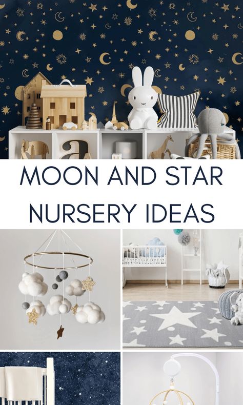 Nursery Themes For Twins, Blue Star Nursery, Twinkle Star Nursery, Nursery Themes Sky, Star Themed Nursery Gender Neutral, Starry Sky Nursery Theme, Lunar Nursery Theme, Star And Cloud Nursery, Star Moon Nursery Theme