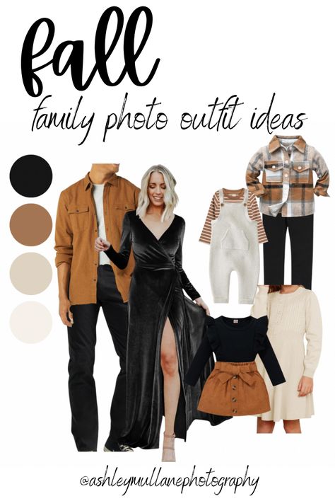 Rustic Family Photoshoot Outfit, Rustic Fall Family Pictures Outfits, Plus Size Fall Outfit Family Photos, Black Outfits For Christmas Pictures, Brown Plaid Family Pictures, Black And Cream Fall Family Pictures, Boho Christmas Outfits Family, Navy And Brown Family Pictures Outfits, Black Cream Family Pictures