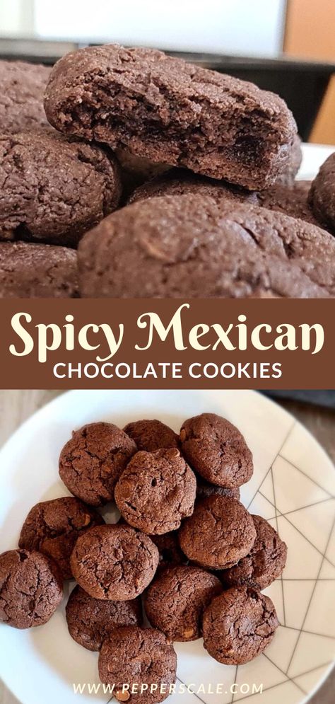 Spicy Cookies Recipes, Chocolate Pepper Cookies, Spicy Cookie Recipes, Spicy Chocolate Chip Cookies, Cacao Cookies Recipes, Spicy Cookies, Cookies With Shortening, Spicy Chocolate Cookies, Mexican Spice Cookies