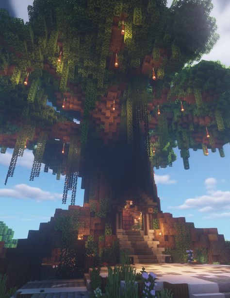 World Tree Minecraft, Minecraft Treehouses Ideas, Big Treehouse Minecraft, Tree Beacon Minecraft, Minecraft Huge Tree Build, Minecraft Dark Oak Tree House, Minecraft House In Dark Oak Forest, Ancient Tree Minecraft, Avatar Tree Minecraft