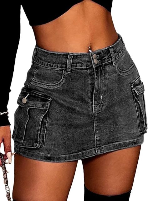 Amazon.com: ELLEVEN Mini Cargo Skort for Women High-Stretch Denim Short Skort Y2K Low Waist Denim Women's Jean Skirt Casual Trendy Summer Skort with Pockets Goingn Out Denim Black Medium : Clothing, Shoes & Jewelry Rema Concert, Denim Skirt Outfit Summer, Y2k Jean Skirt, Summer Skort, Cargo Skirt Outfit, Denim Short Skirt, Jean Skort, Short Jean Skirt, Short Cargo