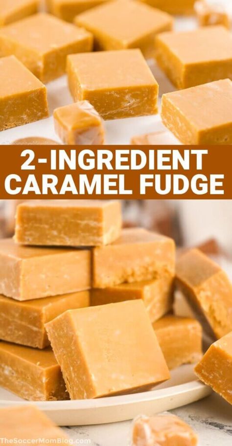 Our homemade caramel fudge recipe is so simple and delicious, you'll be making it again and again! Rich, creamy perfection in just two ingredients! Easy Caramel Fudge Recipe, Carmel Fudge, Fall Fudge, Caramel Fudge Recipe, Caramel Recipe Easy, Fudge Dessert, Comfort Food Desserts, Caramel Chocolate Chip Cookies, Salted Caramel Fudge