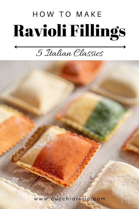 Ravioli Fillings, Homemade Ravioli Filling, Italian Ravioli, Ravioli Recipe Homemade, How To Make Ravioli, Ravioli Dough, Pasta Dough Recipes, Ravioli Filling, Ravioli Pasta