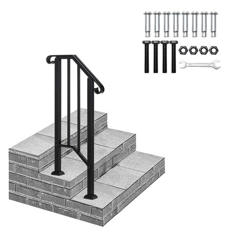 The iron handrail is suitable for garden steps. The steps to enter your house are more beautiful. The flexible design of 1or2 steps allows you to choose freely. The whole shape is simple and smooth, giving you a more experience. Black, Design, Wrought Iron Handrail, Garden Steps, Stair Railing, 1 Or 2, Railing, Wrought Iron, Matte Black