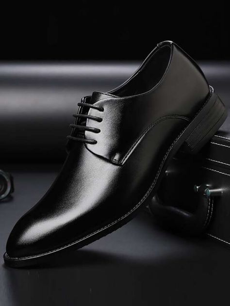 Men Lace-up Front Oxford Shoes, Business Black Derby Shoes | SHEIN Men Suit Shoes, Leather Shoes Brand, Mens Business Shoes, Shoes Formal, Business Casual Shoes, Leather Formal Shoes, Suit Shoes, Oxford Shoes Men, Office Shoes