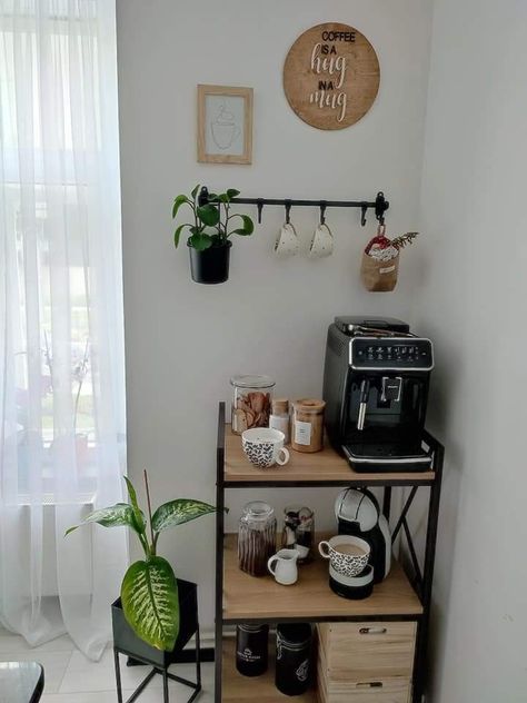 Apt Coffee Bar, Coffee Corner Bedroom Ideas, Coffee Maker In Bedroom, Coffee Section Ideas, Coffee Corner Kitchen Ideas, Coffee Corner In The Living Room, Coffee Bar Table Decor, Coffee Corner Home Ideas, Coffe Decorations Ideas