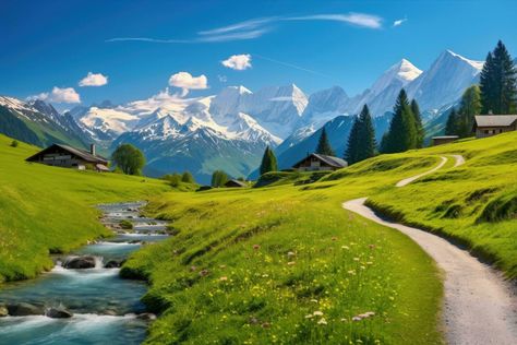 Switzerland Landscape, Alps Switzerland, Spring Landscape, Tree Saw, The Alps, Cityscape Photos, Nature Backgrounds, Ocean Photography, Mountain Landscape