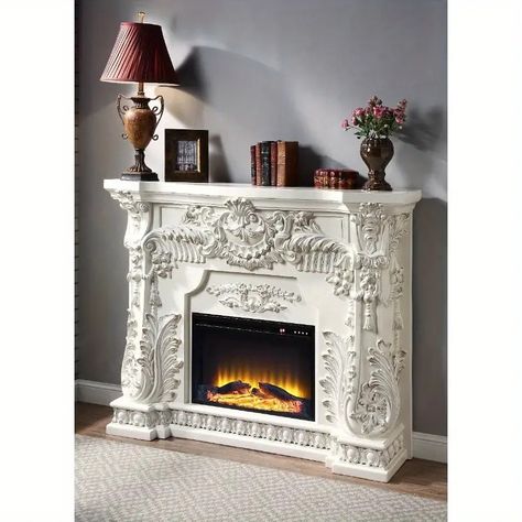 Acme Fireplace Antique White Finish Ac01620 - Home & Kitchen - Temu Fireplace Antique, Indoor Fireplaces, Housewares Store, French Fireplace, White Fireplace, Indoor Fireplace, Fireplace Inserts, Living Room Inspo, Electric Fireplace