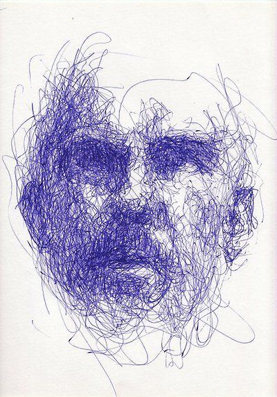 Going to experiement with this as a DIY project.  I think if I print a pic of a family member, and then put tracing paper over it, I think I can accompolish what I want.  Would make a great gift too. Gesture Drawing, Art And Illustration, Scribble Portrait, 심플한 그림, Chuck Close, Blue Pen, Scribble Art, Arte Sketchbook, Creative Portraits