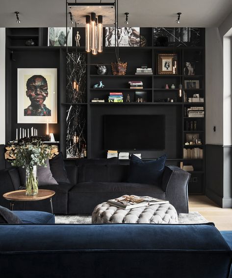 This expert lighting tip from founder of Buster and Punch will make your home feel like a boutique-hotel | Livingetc Black Couches, Buster Punch, Black Cage, Room Lighting, Light And Space, Lighting Ideas, Flush Mount Ceiling, Black Marble, Lamp Holder