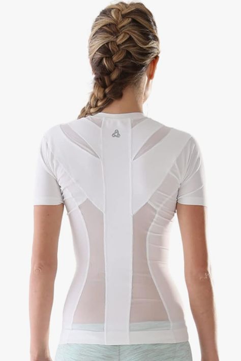 This shirt from Alignmed provides the support and feedback you need to keep you shoulders back and improve neck alignment. This is also a great option for those with shoulder instability. Backless Gown, Upper Body Strength, Cotton Bras, Good Posture, Core Strength, Muscle Groups, Sporty Outfits, Injury Prevention, Pullover Shirt