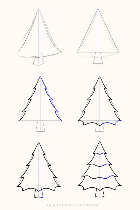 Christmas tree drawing simple guide Christmas Tree Drawing Step By Step, Christmas Tree Ideas Drawing Easy, Drawing Xmas Trees, Christmas Tree How To Draw, Christmas Tree Drawing Tutorial, Christmas Tree Drawing Illustration, Half Christmas Tree Drawing, Christmas Drawing Ideas Step By Step, Drawing Christmas Trees Easy