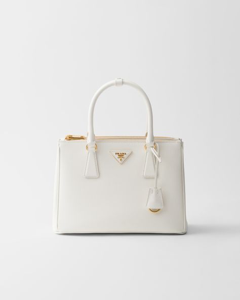 White Medium Prada Galleria Saffiano Leather Bag | PRADA Cute Nails White, White Prada Bag, Aesthetic Language, Prada Galleria Bag, Prada Galleria, Bag Prada, An Aesthetic, Leather Keyring, Louis Vuitton Shoulder Bag