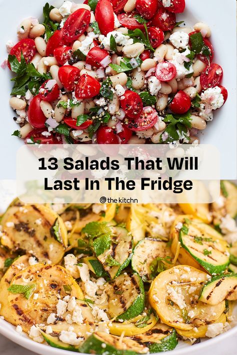 A roundup of easy salads that can be make ahead and keep well in the refrigerator for days without wilting. Healthy Lunches Make Ahead, Easy Prep Ahead Dinners Healthy, Salad That Keeps In Fridge, Best Make Ahead Salads, Salads That Keep Well Refrigerators, Salads To Bring To Work, Prep Ahead Salad Ideas, Salads That Last In The Fridge, Make Ahead Salad Casserole