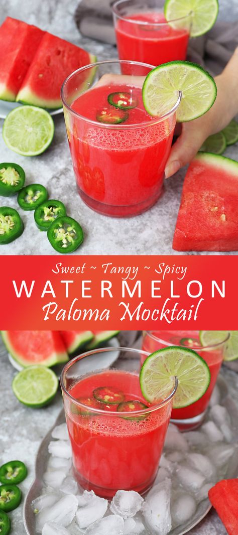 [ad] Deliciously intoxicating but not inebriating, this sweet, sour, and slightly spicy, Watermelon Paloma Mocktail is a refreshing addition to any celebration.  Check out the recipe and stop by your local @Sproutsfm to grab the ingredients!   Sprouts offers a great selection of farm-fresh produce to make and garnish your mocktails with. #lovesprouts  #sproutspartner Watermelon Paloma, Nice Cocktails, Spicy Watermelon, Spicy Drinks, Watermelon Drink, Alcoholic Beverage, Nutritious Smoothies, Beverage Recipes, Fresh Watermelon