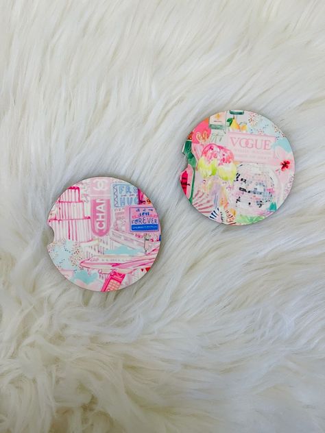 Chic Girly Car Coaster -  #Car #Chic #Coaster #Girly Preppy Car Coasters, Cute Car Things Ideas, Coasters For Car, Aesthetic Car Coasters, Dream Car Ideas, Preppy Car Decorations, Preppy Car Stuff, Jeep Car Decor, Car Accessories Cute