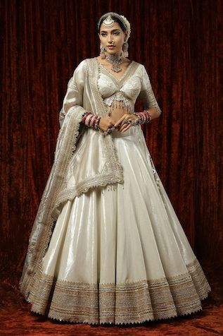 Buy Grey Lehenga Cotton Shimmer Chanderi Embroidery Zari Leaf Bridal Set For Women by SHIKHAR SHARMA Online at Aza Fashions. Embellished Lehenga, Chanderi Lehenga, Dori Work, Chanderi Dupatta, Bridal Lehenga Designs, Latest Bridal Lehenga, Wedding Lehenga Designs, Lehenga Designs Simple, Indian Bride Outfits