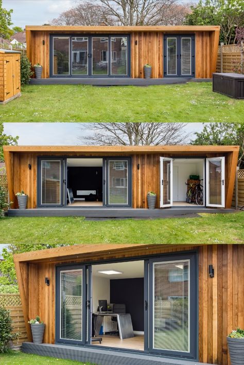 Outside Rooms Buildings, Modern Garden Buildings, Building A Garden Room, How To Build An Extension, Home Office In Garden, Garden Room Design Ideas, Outside Home Office, Garden Room Plans, Garden Room Office