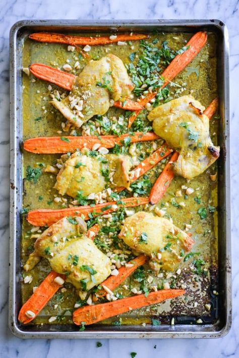 Curried Chicken Sheet Pan Dinner Chicken Thigh Curry, Baked Curry Chicken, Curry Chicken Thighs, Chicken Sheet Pan Dinner, Batch Meals, Chicken Sheet Pan, Fed And Fit, Curried Chicken, Sheet Pan Dinners Chicken