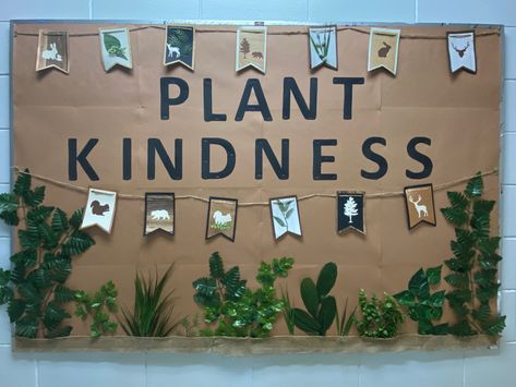 Preschool Bulletin Board Ideas, Kindness Classroom, Preschool Bulletin Board, Unique Bulletin Board Ideas, Garden Theme Classroom, Plant Kindness, Forest Classroom, Kindness Bulletin Board, Plants Classroom