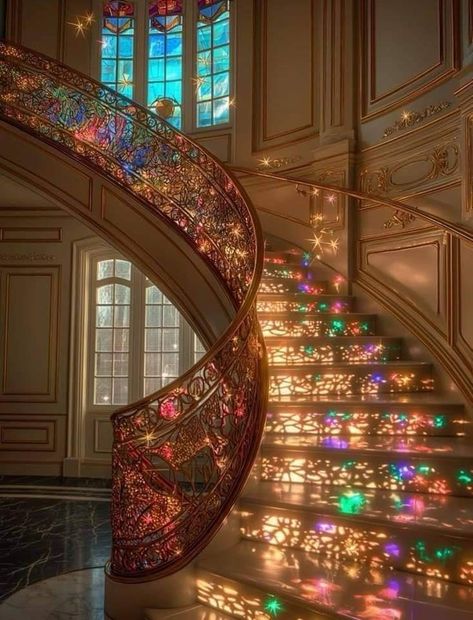 Unique Railings For Stairs, Cool Staircases, Unusual Staircase, Cinderella Staircase, Circle Stairs, Amazing Staircases, House Manifestation, Unique Staircase, Victorian Staircase