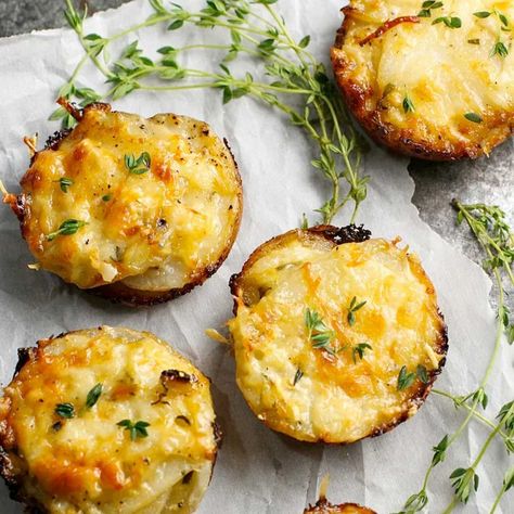 Gruyère Cheese Stacked Potatoes Potato Gratin Stacks, Stacked Potatoes, Potato Gratin Easy, Cheesy Potato Gratin, How To Make Potatoes, Potatoes Au Gratin, Potato Gratin, Cheesy Potatoes, No Dairy Recipes