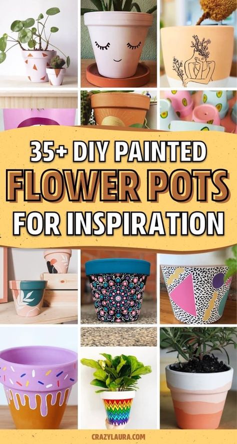 Whether you want to add some decoration to your terracotta pots or you want to transform your planters with a hand painted boho vibe… check out these awesome home DIY painted flower pot ideas for inspiration to make yours perfect! #paintedflowerpot #gardenideas #diy #gardenprojects Decorated Clay Pots Terra Cotta, Pottery Painting Ideas Flower Pot, Diy Decorated Pots For Plants, Paint A Terracotta Pot, Small Plant Pots Ideas, Painting Clay Flower Pots, Ideas For Terracotta Pots, Diy Painting Clay Pots, Crafts With Flower Pots