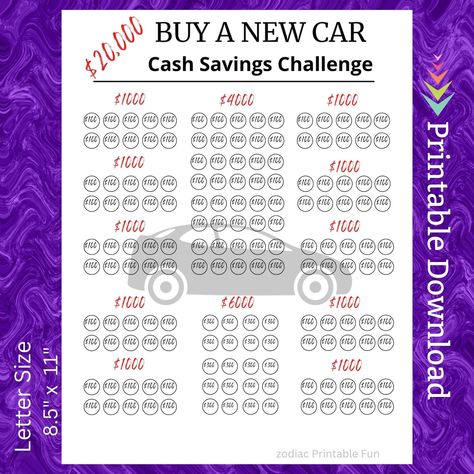 Buy A New Car Cash Savings Challenge Printable - Etsy Canada Saving For A Car Challenge, Car Savings Challenge, Car Saving, Cash Savings, Buy A New Car, Budget Finances, Saving Money Chart, Saving Methods, Money Saving Challenges