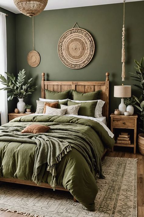 Tiled Bedroom Wall, Green Room Ideas Bedroom, Baddie Apartment, Appeal Letter, Earthy Bedroom, Sage Green Bedroom, Decor Ideas Bedroom, Bold Decor, Bedroom Decor Inspiration