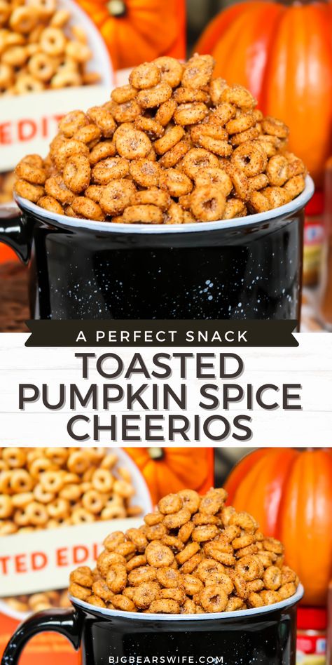 Essen, Pumpkin Snack Recipes, Pumpkin Spice Cheerio Bars, Healthy Fall Party Snacks, Seasoned Cheerios, Pumpkin Cheerios Recipes, Fall Recipes Appetizers Snacks, Fall Snack Ideas For Adults, Pumpkin Party Food Ideas