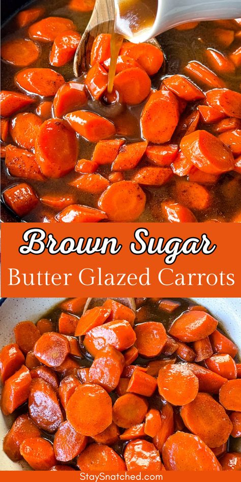 brown sugar butter glazed candied carrots in a pan and white bowl Soft Veggie Recipes, Carrots Glazed Brown Sugar, Sweet Carrots Brown Sugar Crockpot, Cooked Sweet Carrots, Glaze Carrots Recipe, Instant Pot Glazed Carrots Recipe, Fresh Carrot Recipes Stove Top, Brown Sugar Carrots Instant Pot, Honey Glazed Carrots Instant Pot