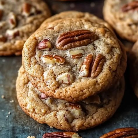 Soft And Chewy Butter Pecan Cookies, Pecan Sandy Cookies, Butter Pecan Cookies Easy, Pecan Cookies Christmas, Cookies With Pecans Recipes, Chewy Pecan Supreme Cookies, Baking For Neighbors, Desserts With Pecans, Pecan Cookies Recipes